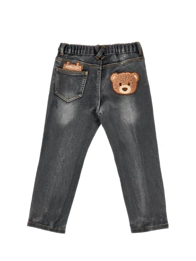 Monnalisa 5-pocket Jeans With Teddy Bear In Gray