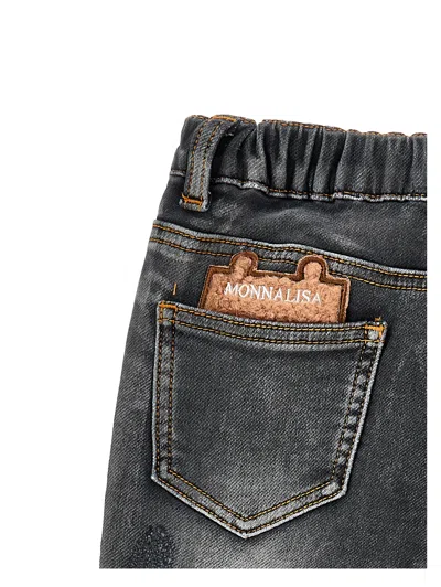 Monnalisa 5-pocket Jeans With Teddy Bear In Gray