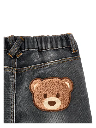 Monnalisa 5-pocket Jeans With Teddy Bear In Gray