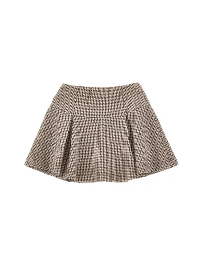 Monnalisa Houndstooth Pleated Mini Skirt In Brown