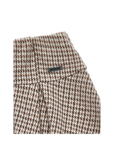 Monnalisa Houndstooth Pleated Mini Skirt In Brown