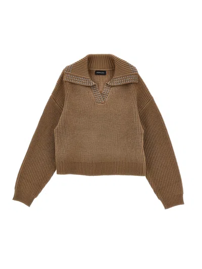 Monnalisa V-neck Sweater In Brown