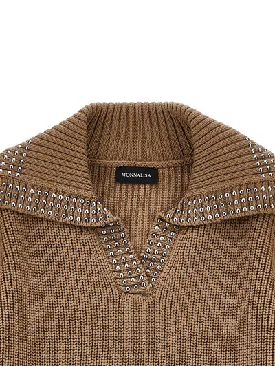 Monnalisa V-neck Sweater In Brown
