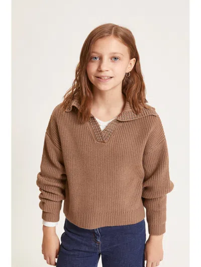 Monnalisa V-neck Sweater In Brown