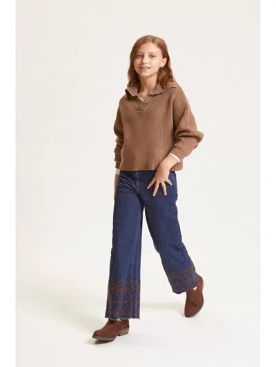 Monnalisa V-neck Sweater In Brown