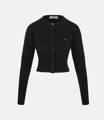 Vivienne Westwood Bea Black Cardigan With Orb Embroidery And Branded Button In Cotton And Cashmere Woman
