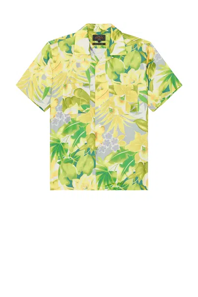 Beams Open Collar Tropical Pattern Print In Yellow