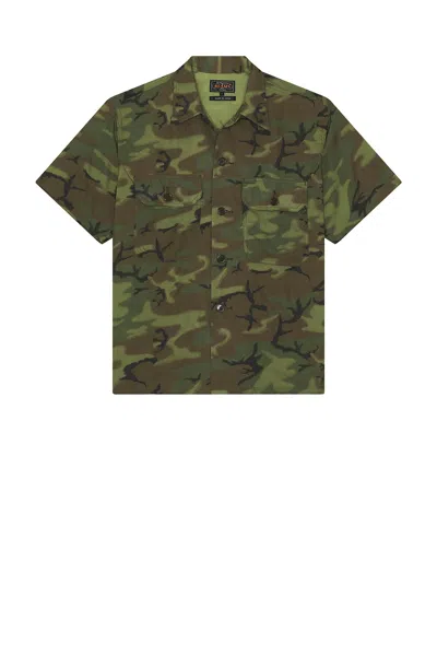 Beams Mil-sht Mesh Camo Jacquard Mapping Print In Green