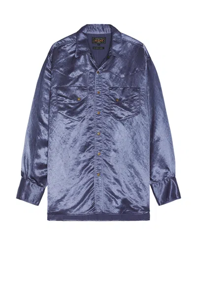 Beams Western Shirt Broken Nylon Satin In Blue