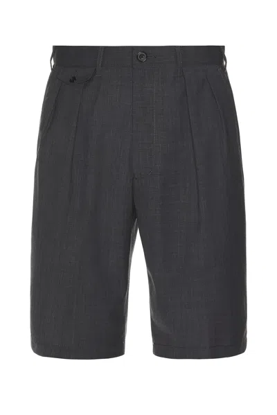 Beams 2 Pleats Shorts Wool Tropical In Black