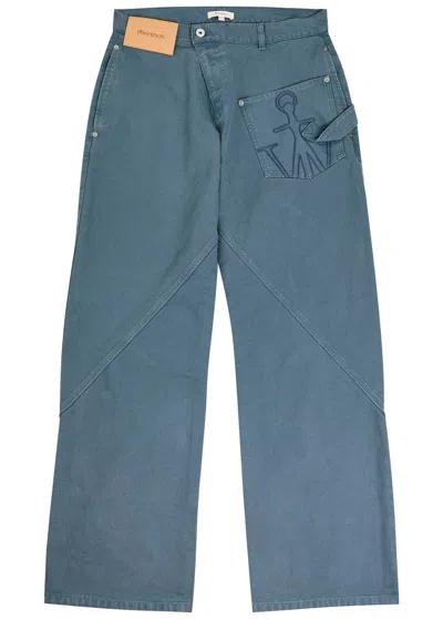 Jw Anderson Twisted Cotton Canvas Wide-leg Pants In Blue