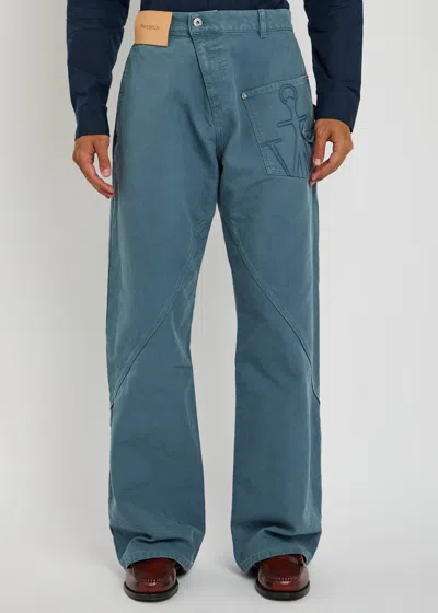 Jw Anderson Twisted Cotton Canvas Wide-leg Pants In Blue