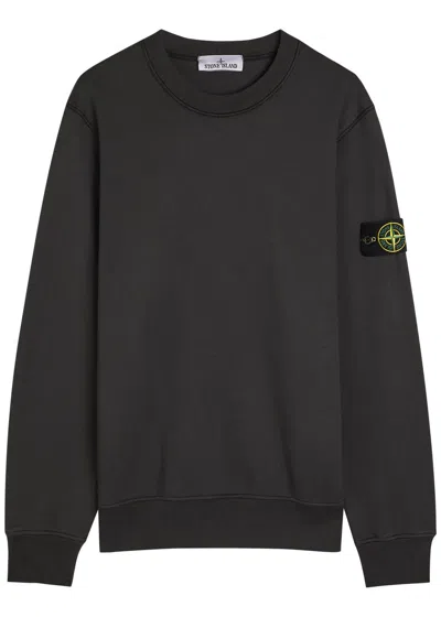 Stone Island Black Organic Cotton Diagonal Fleece Old Effect Sweatshirt