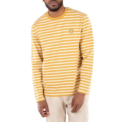 Maison Kitsuné Maison Kitsune Fox Head Patch Stripe Marin T-shirt In Yellow