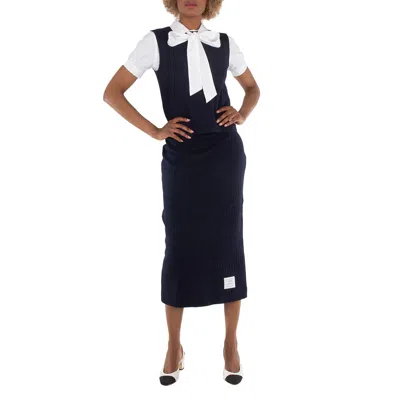 Thom Browne Gingham Jacquard Cotton Midi Skirt In Black