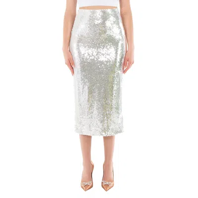 Rotate Birger Christensen Ladies Bright White Sequined Midi Pencil Skirt In White