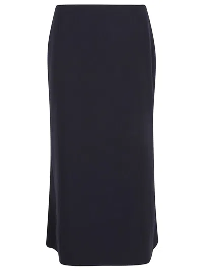 Victoria Beckham Womens Navy Pleated Textured Stretch-woven Midi Skirt In Blue