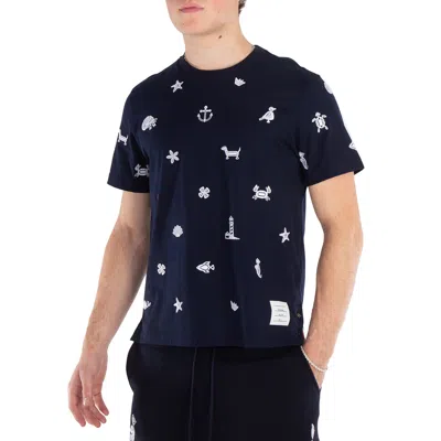 Thom Browne Men's Jersey Nautical Short Sleeve Tee In Blue