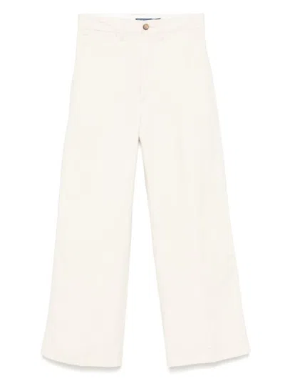 Polo Ralph Lauren Wide-leg Cotton Trousers With Concealed Fly In Neutral