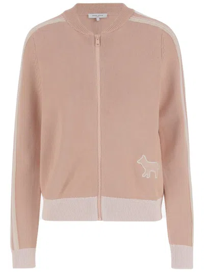 Maison Kitsuné Cotton Blend Jacket With Crew Neck In Pink