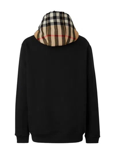 Burberry Relaxed Fit Black Hoodie With Checkered Hood Lining