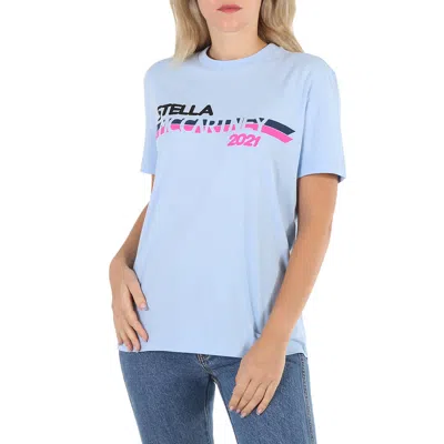 Stella Mccartney Ladies Light Blue Moto Logo Print T-shirt In Blue