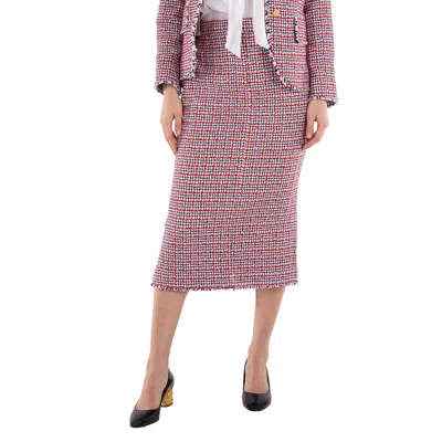 Thom Browne Ladies Check Summer Tweed Fray Maxi Low Rise Pencil Skirt