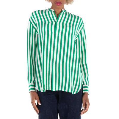 Polo Ralph Lauren Striped Silk Oversize-fit Shirt In Green