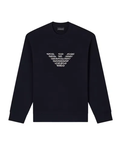 Emporio Armani Asv Double-jersey Sweatshirt With Oversized Embroidery In Black