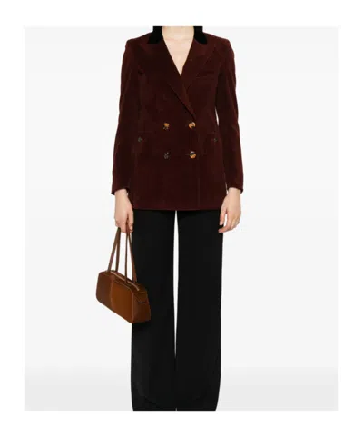 Blazé Milano Corduroy Double-breasted Blazer In Burgundy