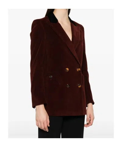 Blazé Milano Corduroy Double-breasted Blazer In Burgundy