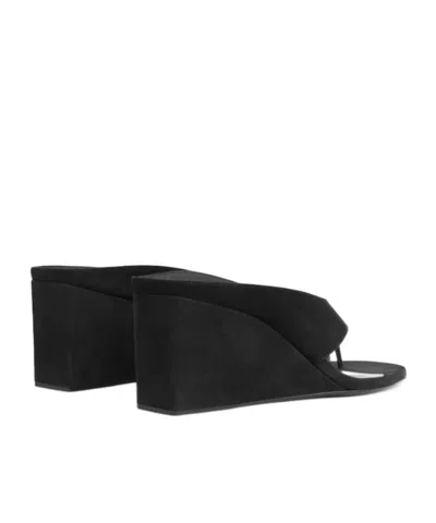 Alaïa Black Satin Tong Wedge Sandals