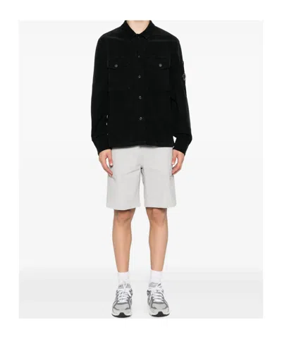 C.p. Company C.p.company Corduroy Buttoned Utility Overshirt In Black