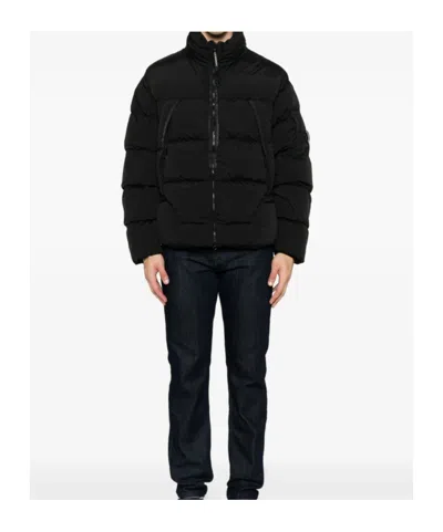 C.p. Company Puffy Orange Jacket With High Collar In Black