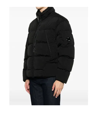 C.p. Company Puffy Orange Jacket With High Collar In Black