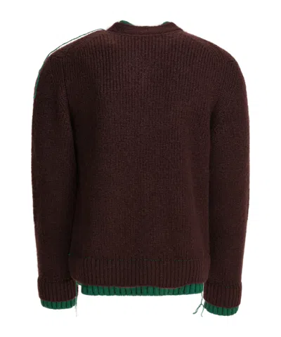 Sacai Cardigan Contrast Trim Wool Blend In Brown