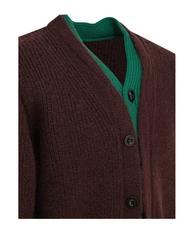 Sacai Cardigan Contrast Trim Wool Blend In Brown