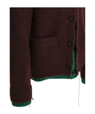 Sacai Cardigan Contrast Trim Wool Blend In Brown