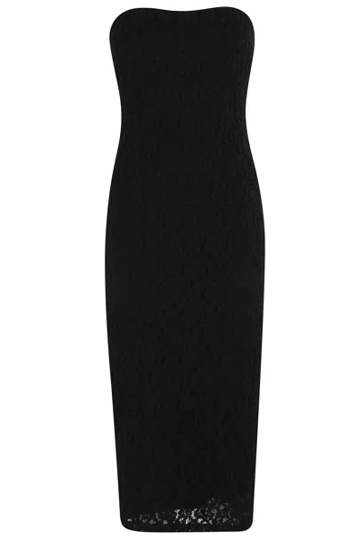 Max Mara Studio Lace Detailed Strapless Dress In Black
