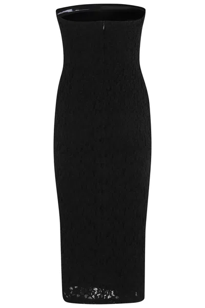 Max Mara Studio Lace Detailed Strapless Dress In Black