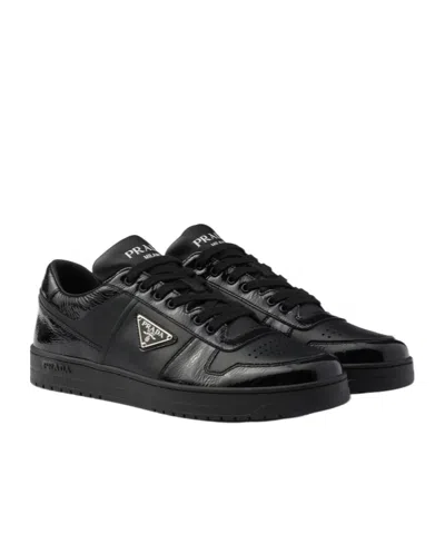 Prada Side Triangular Logo Low-cut Laced Casual Sneakers In Nero