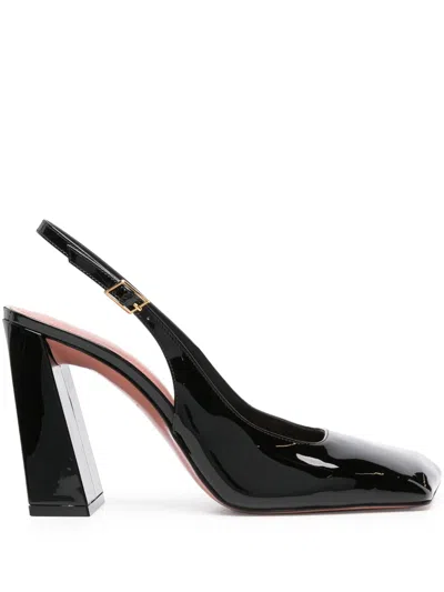 Amina Muaddi Ladies Patent Black Charlotte Heeled Pumps