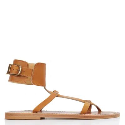 Kjacques K Jacques Ladies Brown Caravelle Flat Leather Sandals In Brown