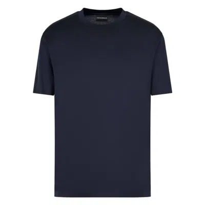 Emporio Armani Logo Tape Lyocell-blend T-shirt In Blue