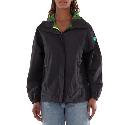 Save The Duck Ladies Black Suki Hooded Raincoat In Blue