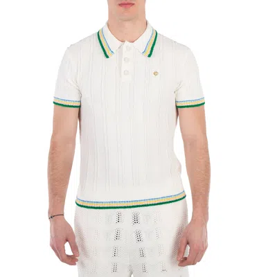 Casablanca Short Sleeves Contrast Collar With Multicolor Stripe Detail In White