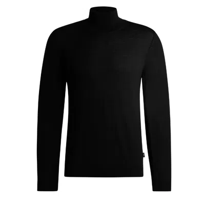 Hugo Boss Slim-fit Rollneck Sweater In Wool In Black