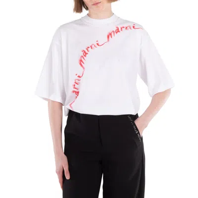 Marni Wavy Logo Cotton-jersey T-shirt In White