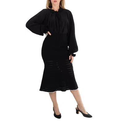 Victoria Beckham Black Flared Midi Knit Skirt In Black