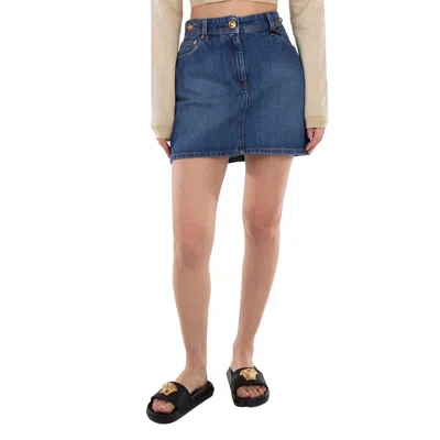 Versace Medusa 95 Cotton Denim Mini Skirt In Blue